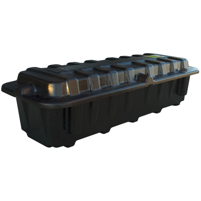 Dual group size 8D battery box, heavy-duty plastic construction, Made in USA