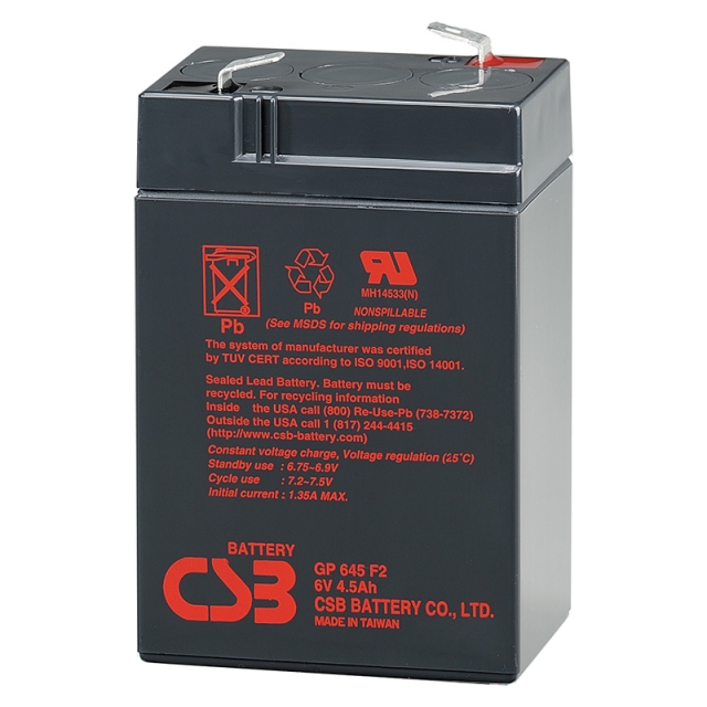 CSB GP645 (F1/F2) 6 Volt 4.5 Ah Sealed Lead Acid Battery