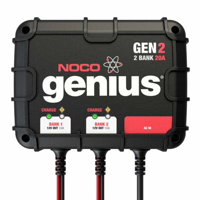NOCO Genius GEN2 2-bank on-board boat and marine battery charger.