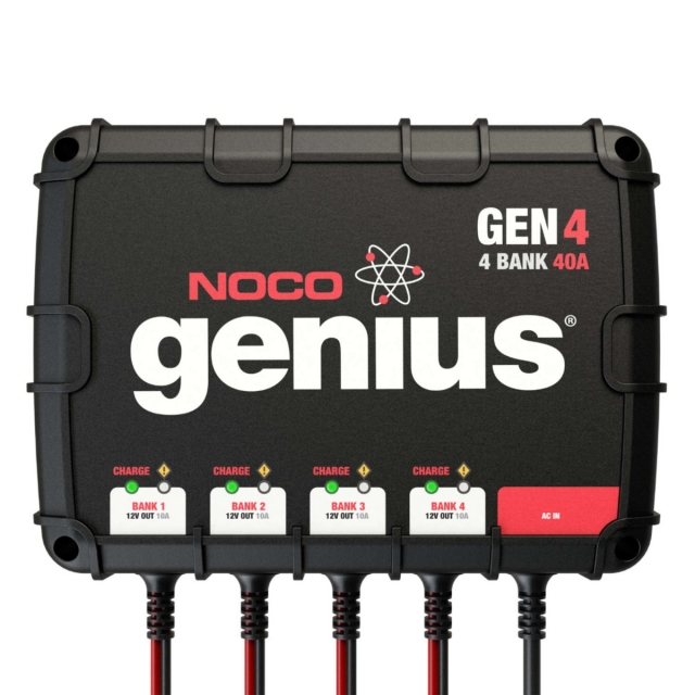 NOCO Genius GEN4 4-bank on-board marine boat battery charger.