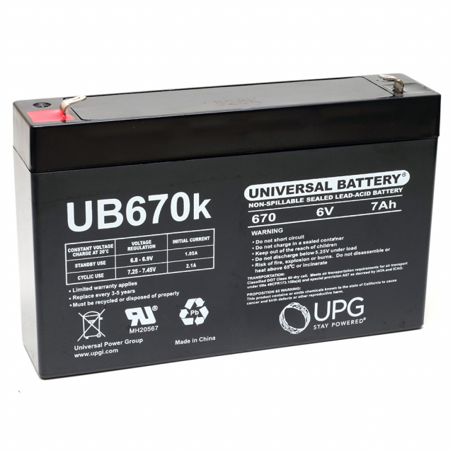Universal UB670 / D5734 Sealed Lead Acid Battery, 6V 7AH