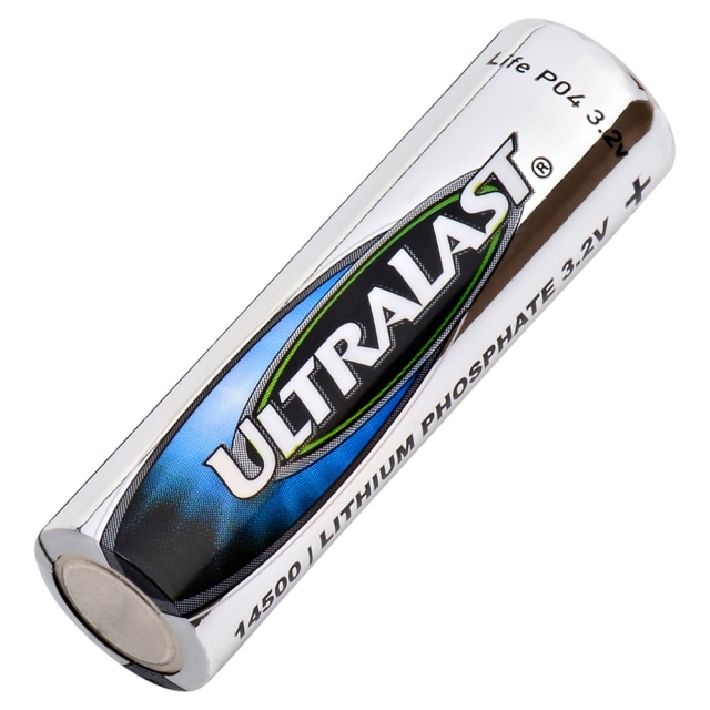 Ultralast 14500 Lithium Iron Phosphate, LiFePO4, Battery. 3.2V, 600mAh, Rechargeable