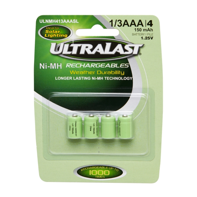 Ultralast Rechargeable 1/3AAA NiCD Batteries, 4 pack, 1.2V 150mAh 