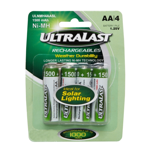 Ultralast ULNMH4AASL Rechargeable AA NiCD Batteries, 4 Pack