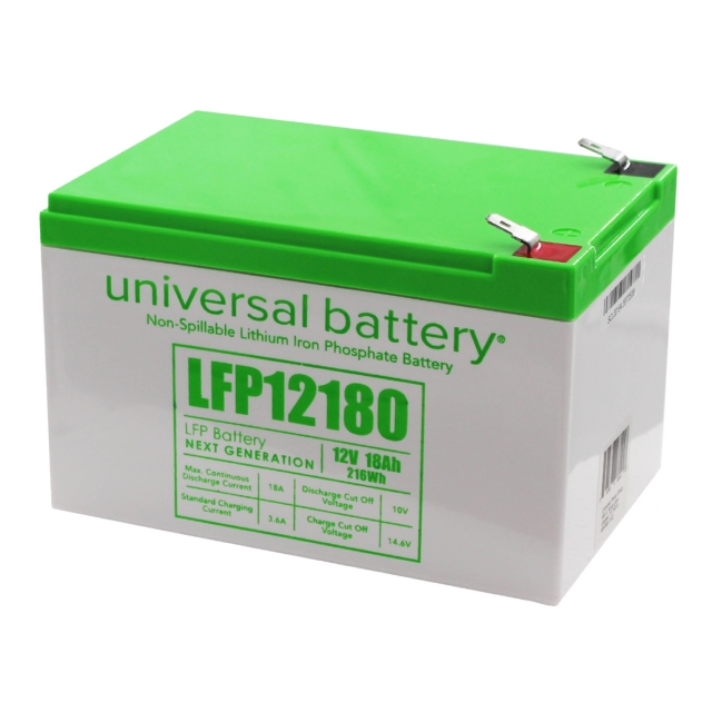 Universal LFP12180F2 LiFePO4 Battery, 12V 18AH