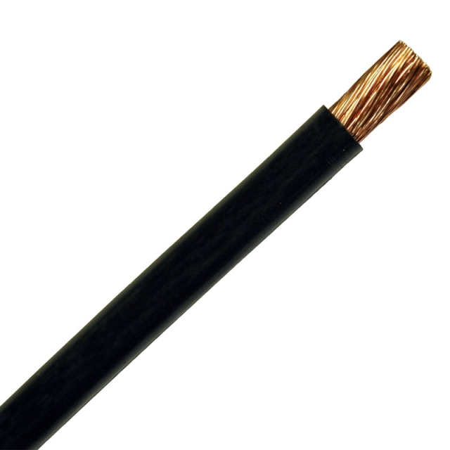 3/0 gauge battery cable with black insulation for heavy-duty starter, alternator, power and ground connections. 