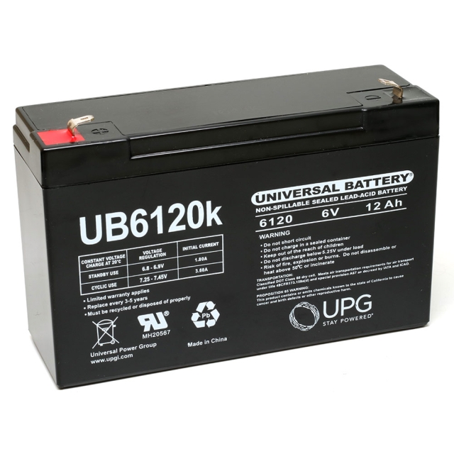 Universal UB6120 Battery, 6V 12AH, SLA / AGM / VRLA, L: 5.94" W: 1.94" H: 3.70"
