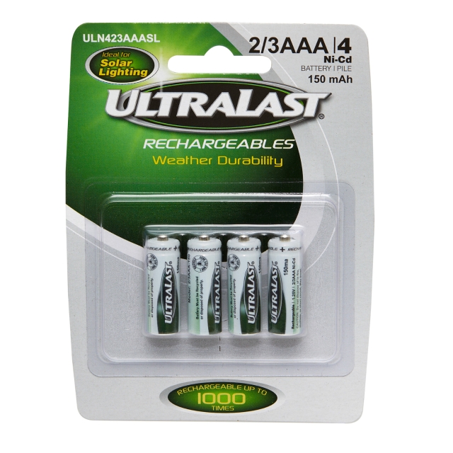 Ultralast ULN423AAASL Rechargeable 2/3AAA NiCD Batteries, 4 Pack