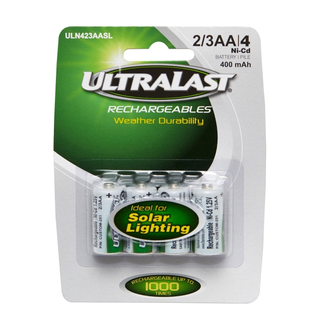 Ultralast ULN423AASL Rechargeable 2/3AA NiCD Batteries, 4 Pack