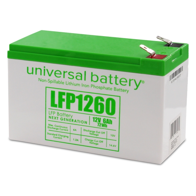 Universal LFP1260 LiFePO4 Battery, 12V 6AH
